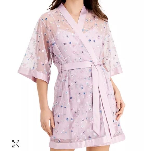 Lily Sheer Embroidered Wrap Robe, Created for Macy's Size M - Picture 1 of 13